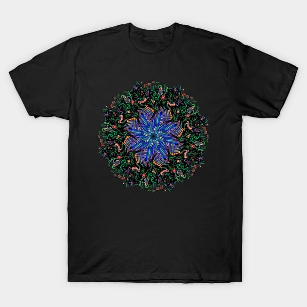 Industrial meets nature mandala with water interior and weird plant exterior T-Shirt by DaveDanchuk